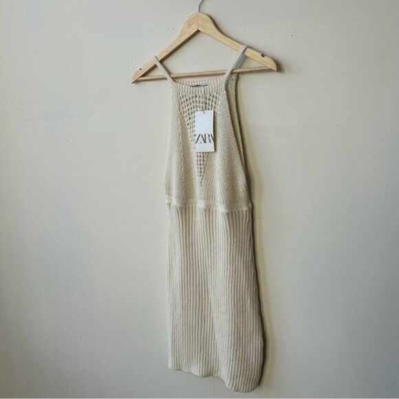 ZARA KNIT CREAM CROCHET MINI DRESS NWT - Picture 4 of 6